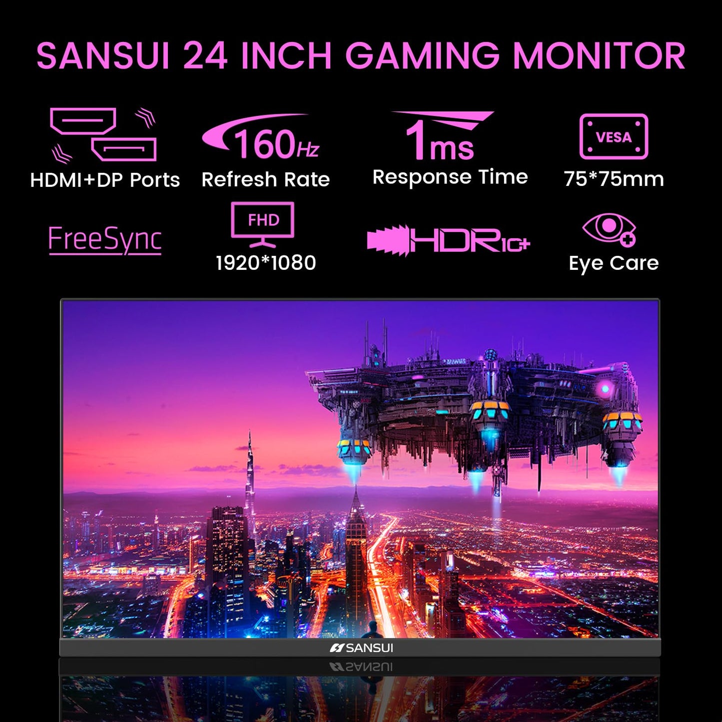 SANSUI 34 Inch 240Hz Ultrawide Curved Gaming Monitor UWQHD 3440×1440, 21:9 2K Curved Monitor 1500R,HDR400,Fast VA, PIP/PBP,AI Crosshair,AIPQ(Visual Enhance),MPRT 1ms,HDMI2.1 * 2,DP1.4 * 2
