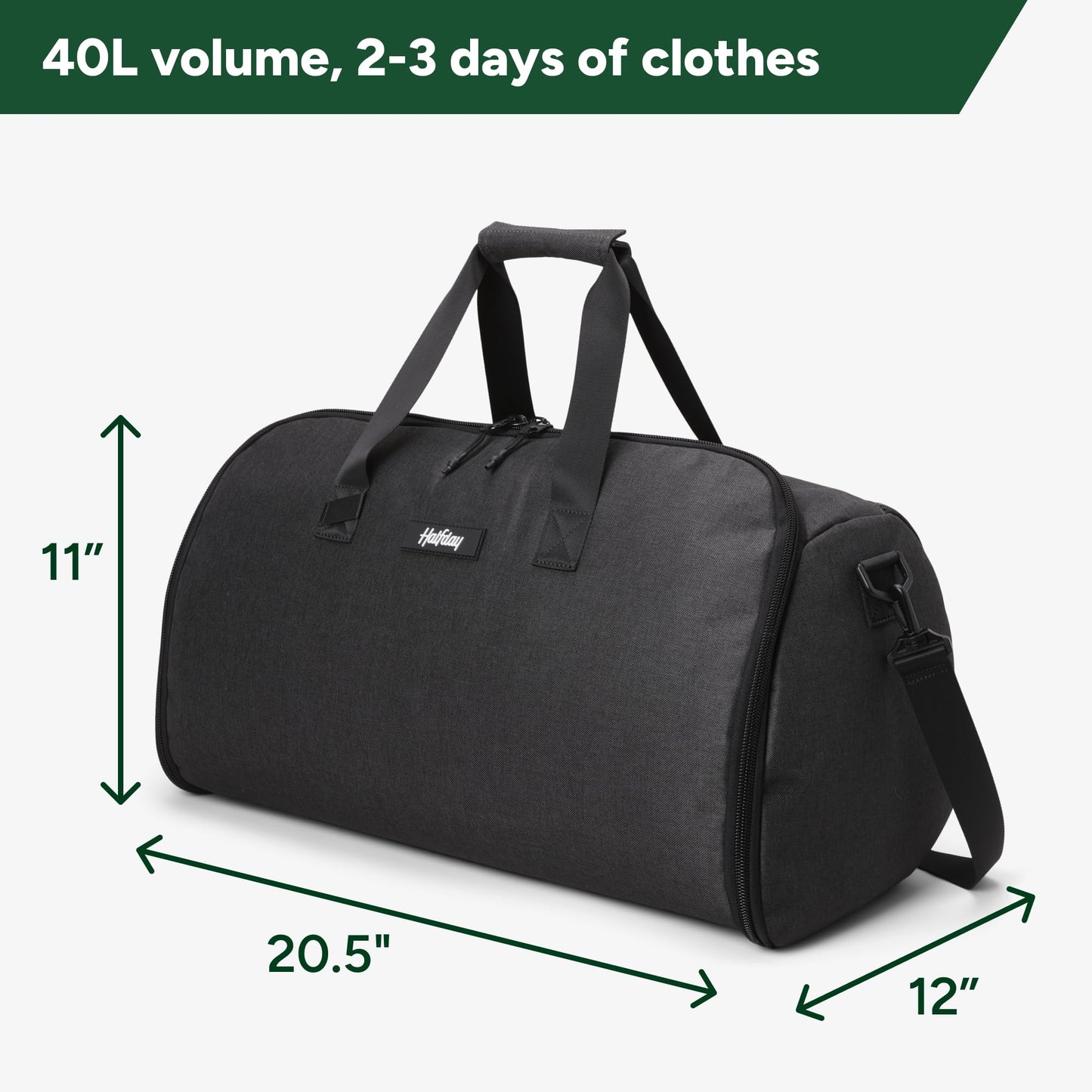 Halfday Convertible 2-in-1 Garment Duffel Weekender Bag 45L | Wrinkle-Free Travel, Hanging Suit Compartment, Shoe Pockets, Trolley Sleeve. Durable & Water-Resistant Carry-On, Hunter