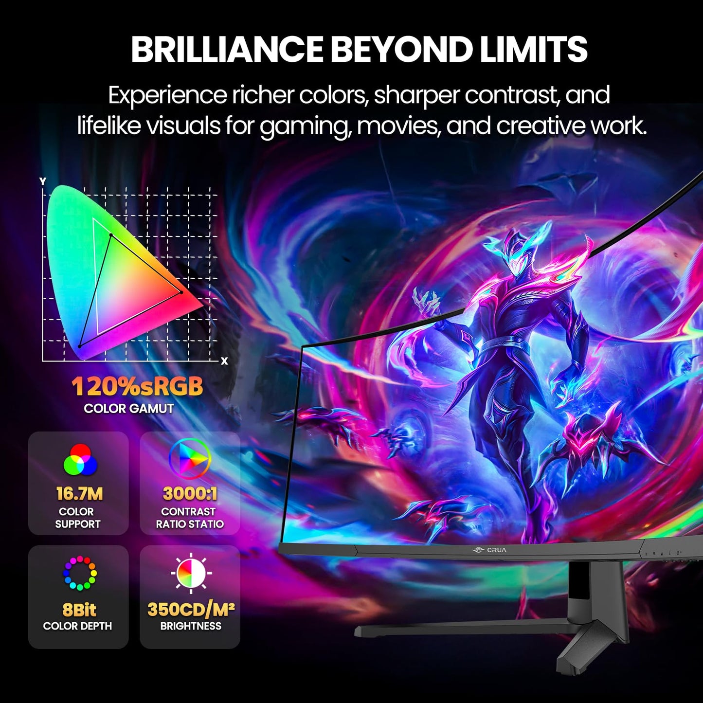 CRUA 45" Curved Gaming Monitor, 240Hz DQHD 5120×1440 UltraWide 32:9 VA Screen Computer Monitors, 120% sRGB,1500R, AMD FreeSync Compatible, Built-in Speakers, HDMI 2.1 & DP 1.4, Wall Mountable – Black