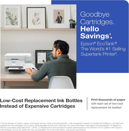 Epson EcoTank ET-3958 Wireless All-in-One Color Supertank Printer with up to 3 Years of Ink, Refillable Tanks, Perfect for Home Office, 18 PPM, 2.4" Color Screen, Auto Document Feeder (Renewed)