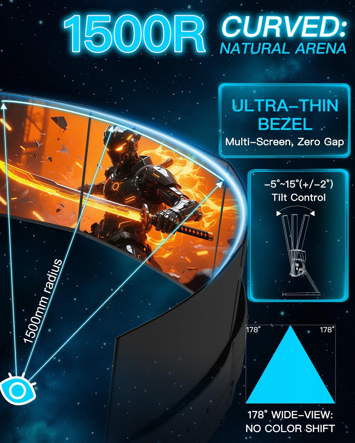 SANSUI 34 Inch 240Hz Ultrawide Curved Gaming Monitor UWQHD 3440×1440, 21:9 2K Curved Monitor 1500R,HDR400,Fast VA, PIP/PBP,AI Crosshair,AIPQ(Visual Enhance),MPRT 1ms,HDMI2.1 * 2,DP1.4 * 2