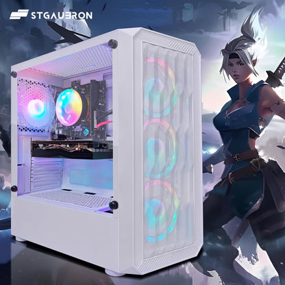 STGAubron RGB Desktop PC Computer, AMD Ryzen 5 3400G up to 4.2GHz, 16G DDR4, 512G SSD, WiFi 6 & BT 5.2, RGB Fan x6, RGB Keyboard & Mouse, Windows 11 Home