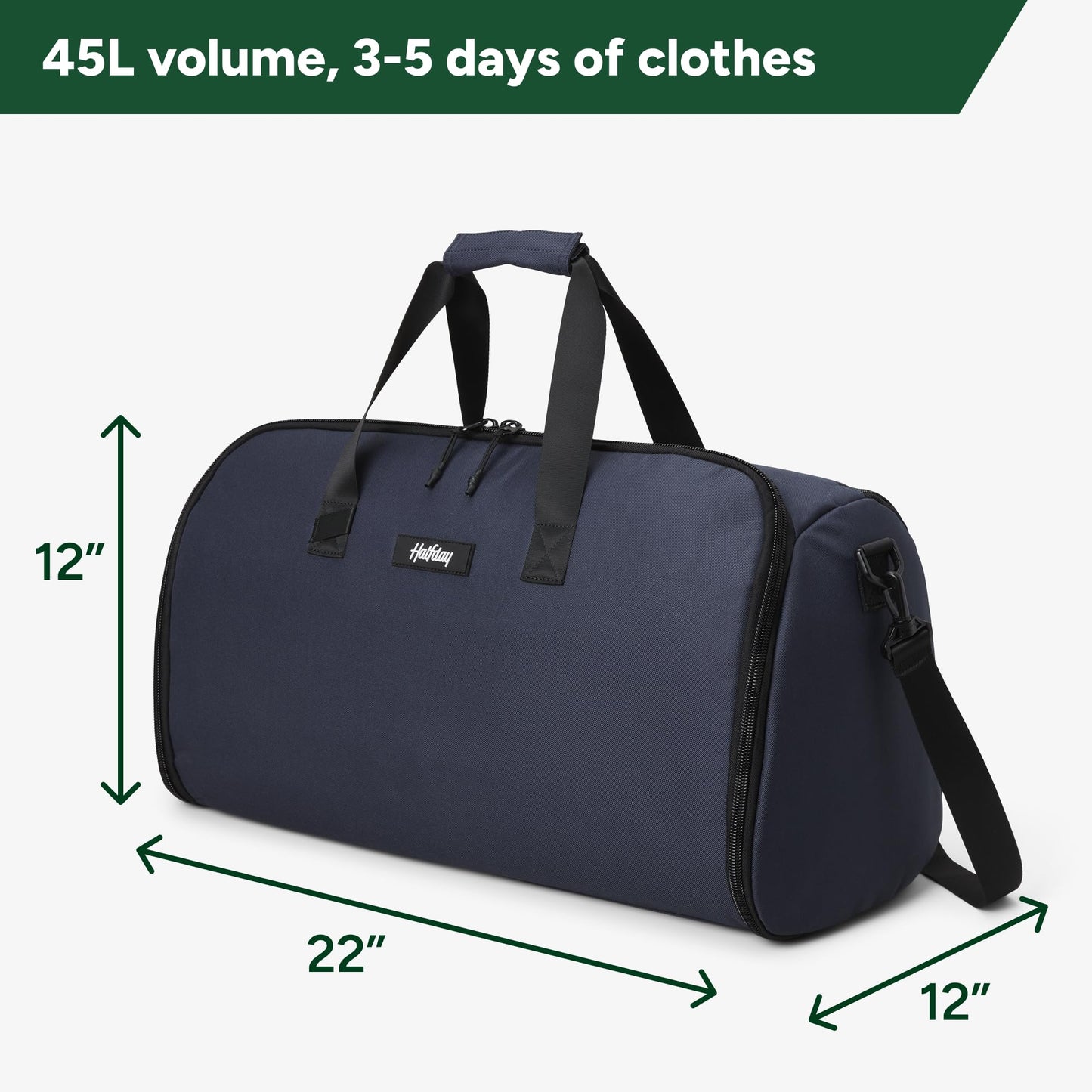 Halfday Convertible 2-in-1 Garment Duffel Weekender Bag 45L | Wrinkle-Free Travel, Hanging Suit Compartment, Shoe Pockets, Trolley Sleeve. Durable & Water-Resistant Carry-On, Hunter