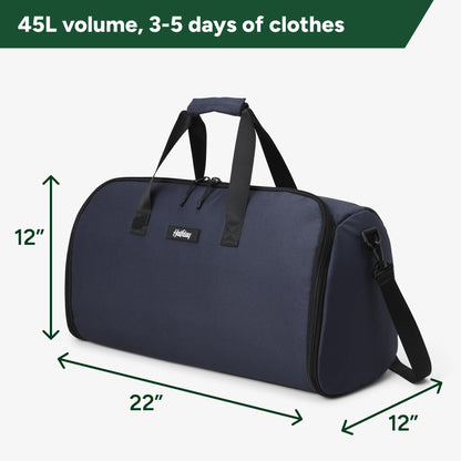 Halfday Convertible 2-in-1 Garment Duffel Weekender Bag 45L | Wrinkle-Free Travel, Hanging Suit Compartment, Shoe Pockets, Trolley Sleeve. Durable & Water-Resistant Carry-On, Hunter