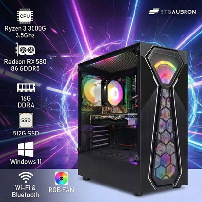 STGAubron Gaming PC Computer Desktop, Intel Core i7 8th Gen up to 4.1G, GeForce RTX 3050 6G, 16G DDR4, 512G SSD, WiFi 6, BT 5.2, RGB Fan x4, Windows 11 Home