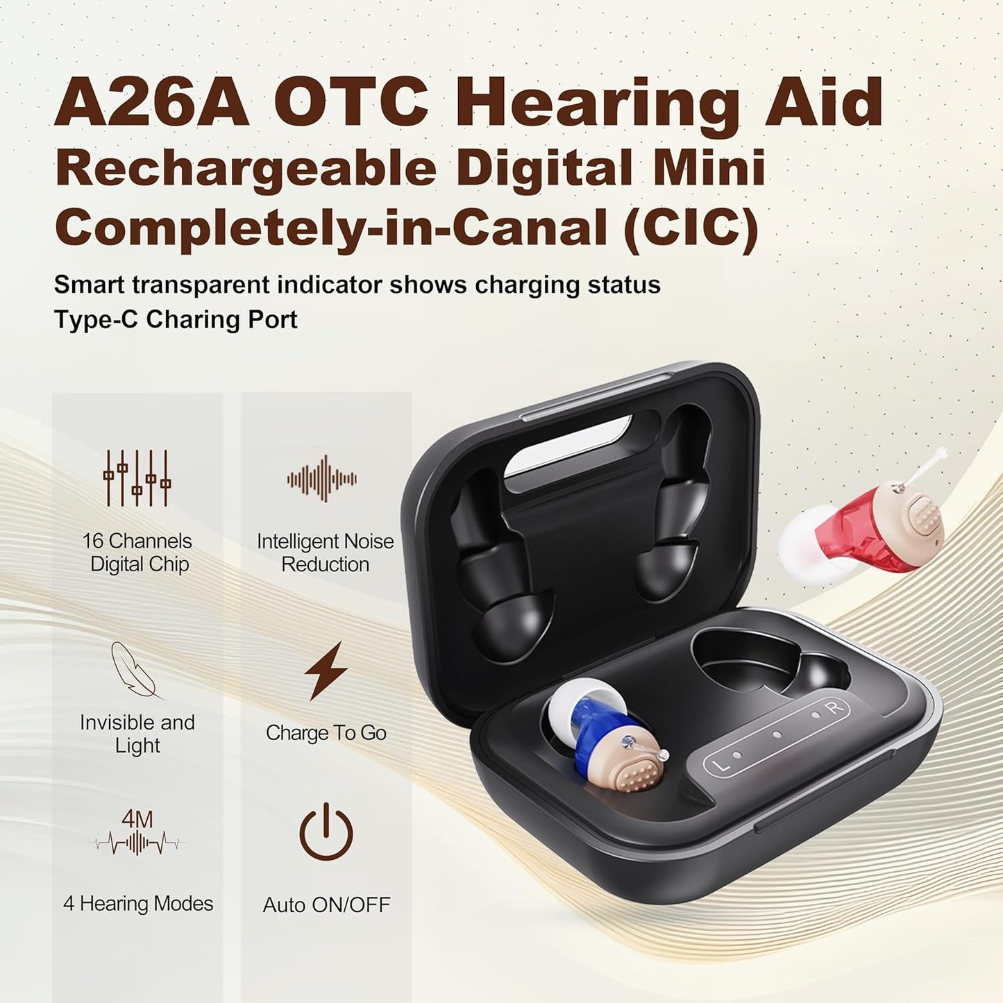 Hearing Aids for Seniors - iadr Hearing Aids for Adults with Advanced Noise Cancellation - Easy Volume Control with Portable Charging Case