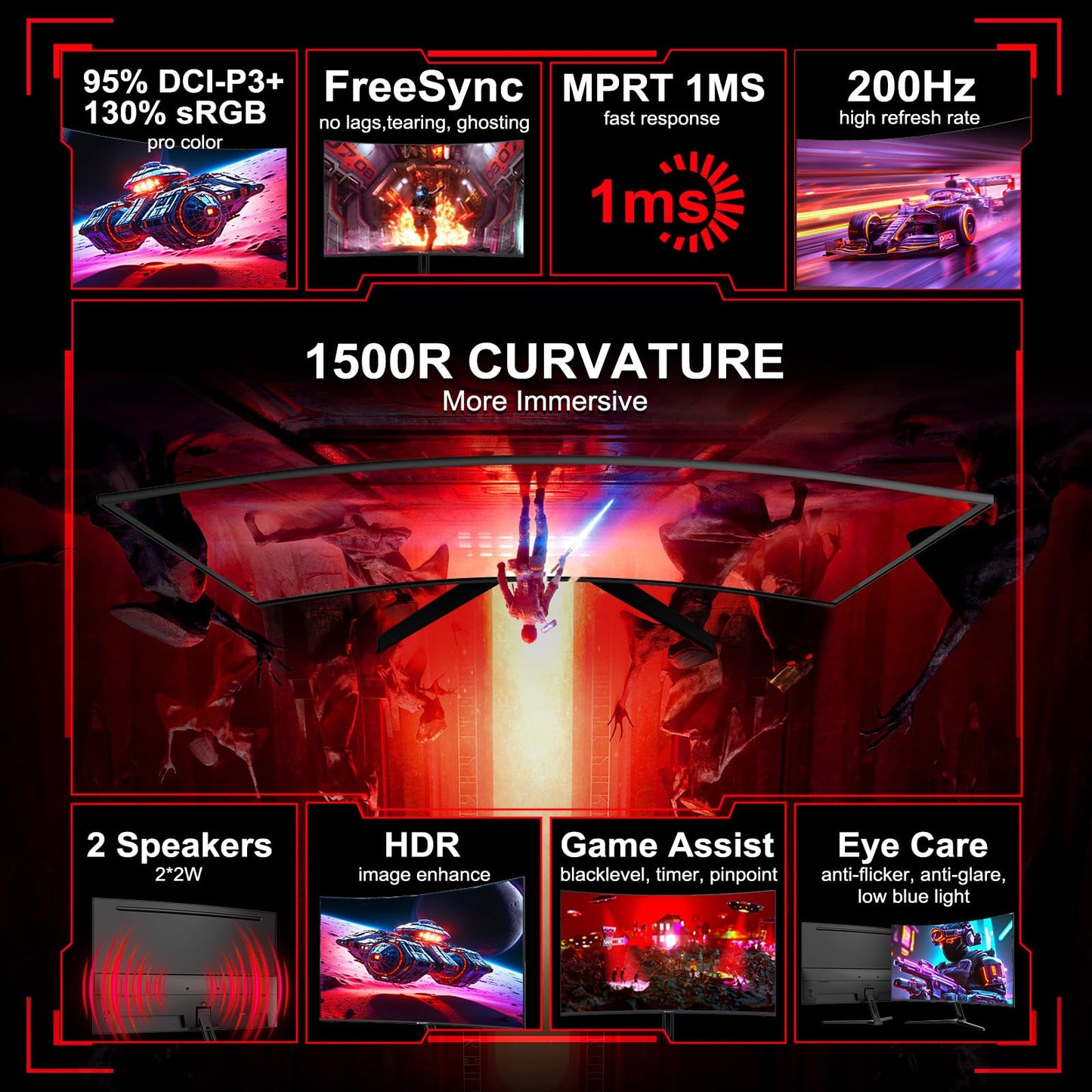 SANSUI 34 Inch 240Hz Ultrawide Curved Gaming Monitor UWQHD 3440×1440, 21:9 2K Curved Monitor 1500R,HDR400,Fast VA, PIP/PBP,AI Crosshair,AIPQ(Visual Enhance),MPRT 1ms,HDMI2.1 * 2,DP1.4 * 2