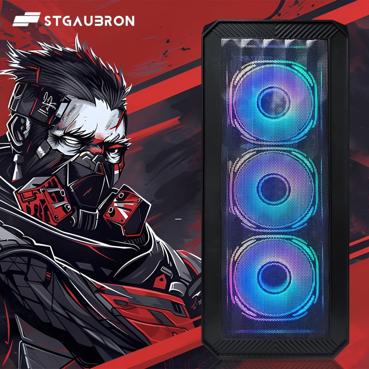 STGAubron Gaming PC Computer Desktop, Intel Core i7 8th Gen up to 4.1G, GeForce RTX 3050 6G, 16G DDR4, 512G SSD, WiFi 6, BT 5.2, RGB Fan x4, Windows 11 Home