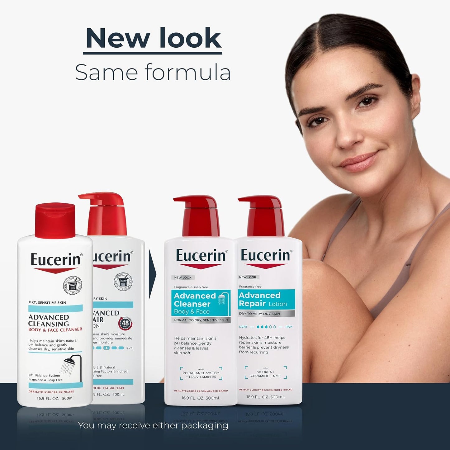 Eucerin Advanced Repair Body Cream, Urea Enriched, Unscented Body Cream for Dry Skin With Triple Moisturizing Complex, 8 OZ Tube