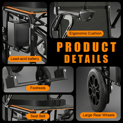Adult Electric Wheelchair & Mobility Scooter - Lightweight Foldable Suitable for Seniors with 360° Joystick Control, Left/Right Hand Operation, All-Terrain Power Chair, Compact Device for / Use ( -)