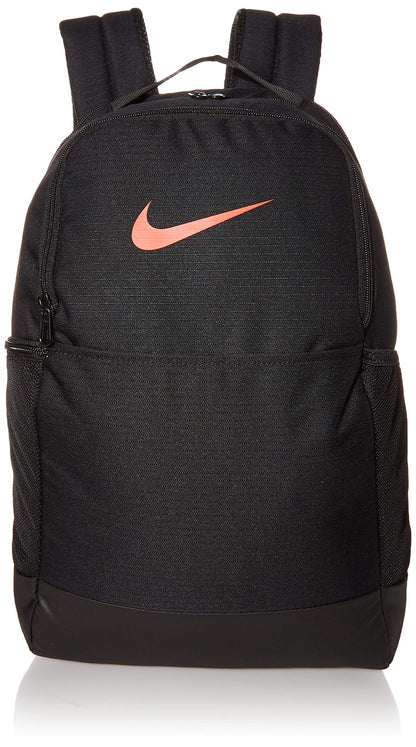 Nike Brasilia Medium Training Backpack for Women and Men with Secure Storage & Water Resistant Coating, Black/Black/White