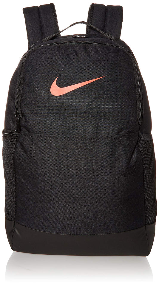 Nike Brasilia Medium Training Backpack for Women and Men with Secure Storage & Water Resistant Coating, Black/Black/White