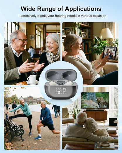 Rechargeable Hearing Amplifiers for Seniors & Adults - Noise Cancelling Personal Sound Device, 30+ Hour Battery Life, 32-Channel Clear Sound, One-Button Operation,UV Charging Case,Super Mini Invisible