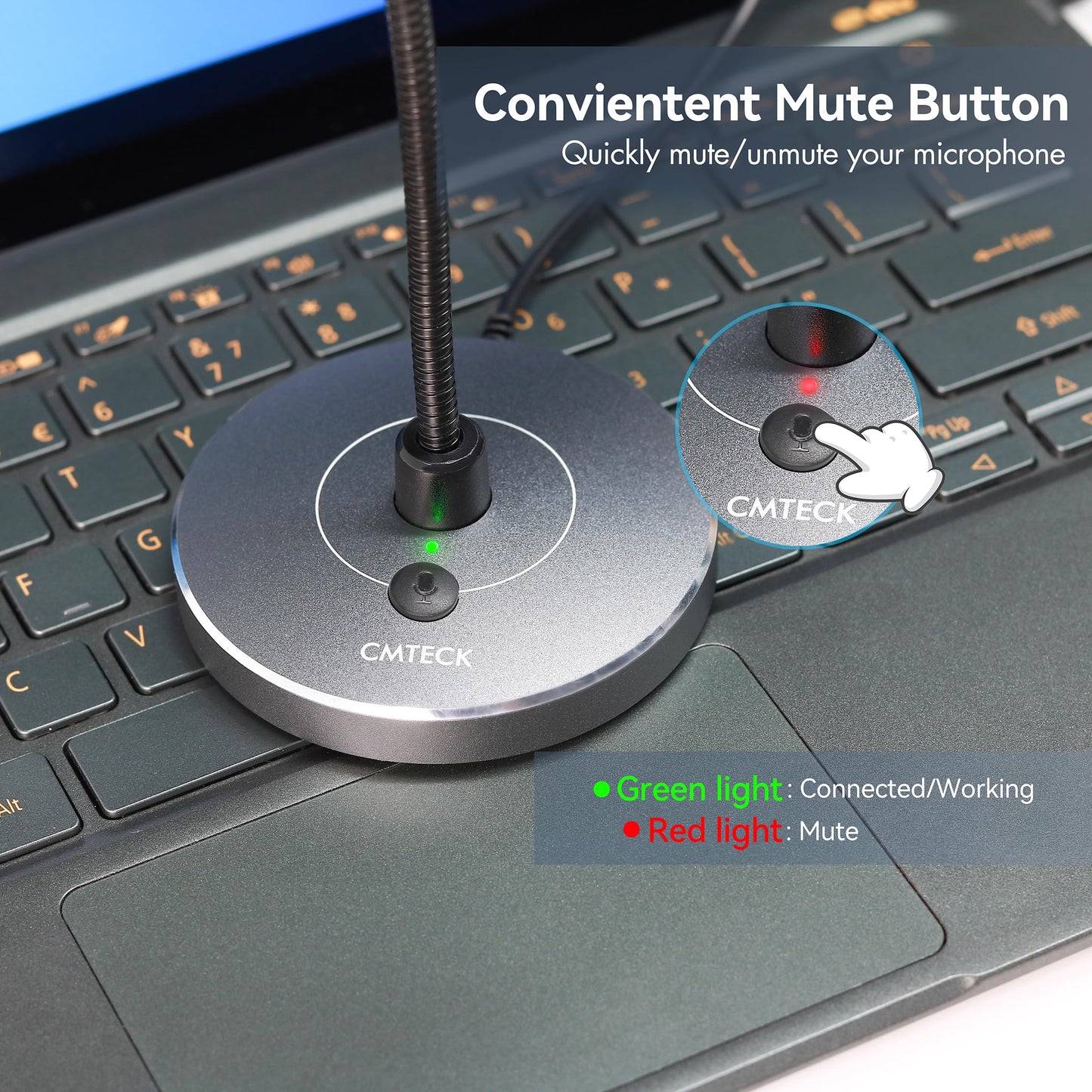 CMTECK USB Computer Microphone, Microphone for pc with RGB Light, Mute Function, Noise-Cancelling Recording Desktop Mic for Laptop for Online Chatting, Home Studio, Podcasting, Gaming, Skype, YouTube