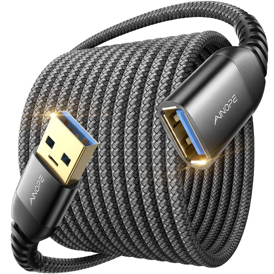 AINOPE 2 Pack USB Extensions Cable High Speed USB 3.0 Extension Cord Type A Male to Female Sturdy Braided Material Fast Data Transfer Compatible with USB Keyboard,Mouse,Flash Drive,Grey,6.6FT+6.6FT
