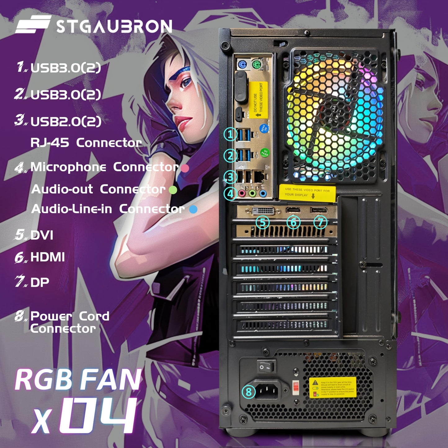 STGAubron Gaming PC Computer Desktop, Intel Core i7 8th Gen up to 4.1G, GeForce RTX 3050 6G, 16G DDR4, 512G SSD, WiFi 6, BT 5.2, RGB Fan x4, Windows 11 Home