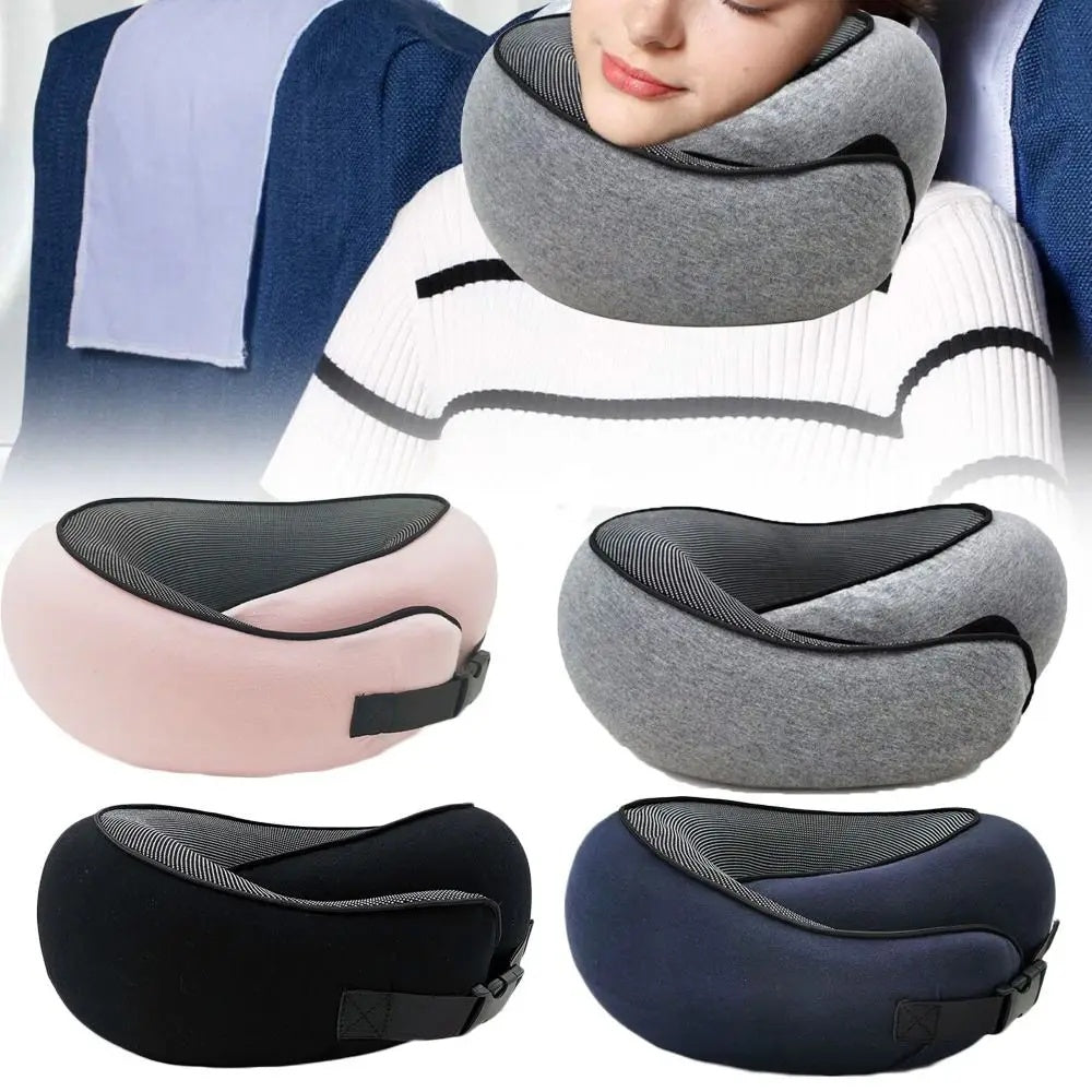 Memory Foam Travel Neck Pillow – 360° Support for Plane, Car & Office | Velcro & Buckle Styles