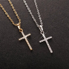 View of Exquisite Fashion Sparkling Crystal Zircon Cross Pendant Necklace For Women Girls Metal Cross Thin Chain Choker Party Jewelry - customized in various colors from 3e1818-3