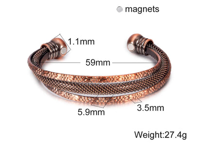 Vinterly Pure Copper Bracelet Men Magnetic Vintage Adjustable High Magnet Open C