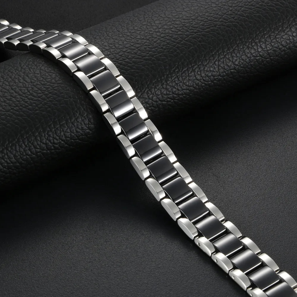 Black/White Ceramic Bracelet Magnetic Stone Therapy Health Stainless Steel Brace