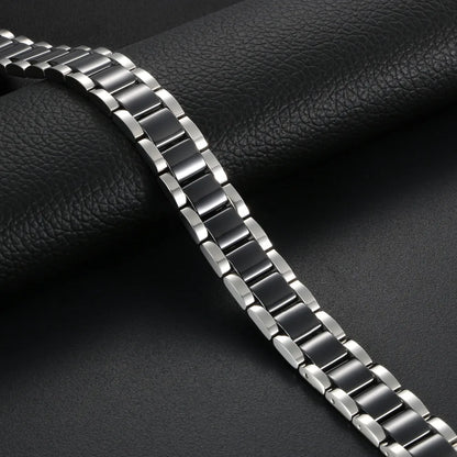 Black/White Ceramic Bracelet Magnetic Stone Therapy Health Stainless Steel Brace
