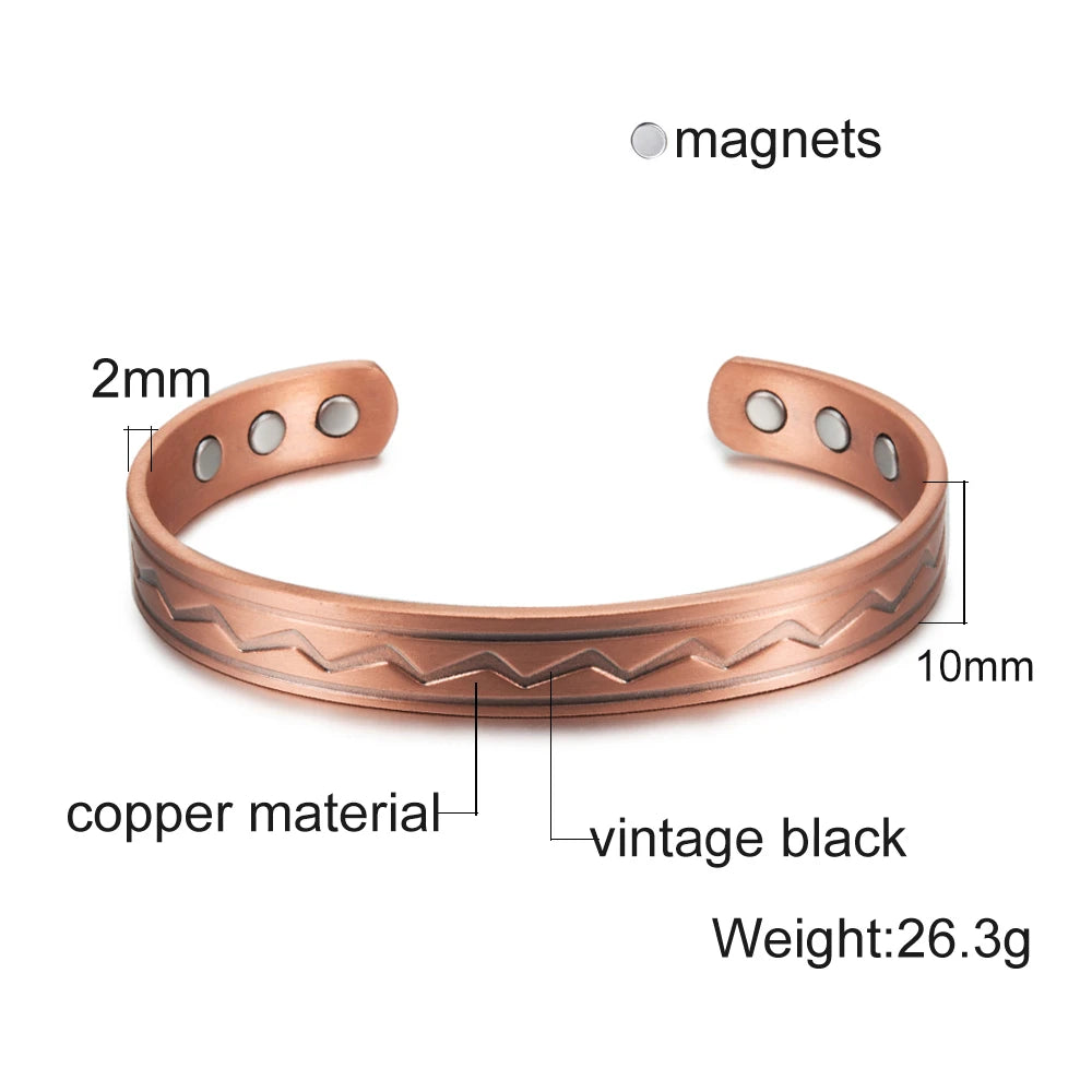 Vinterly Pure Copper Bracelet Men Magnetic Vintage Adjustable High Magnet Open C