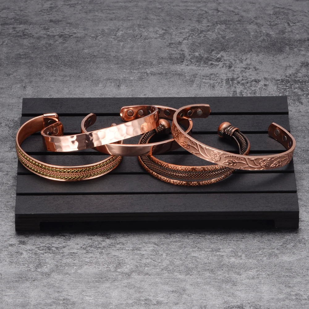 Vinterly Pure Copper Bracelet Men Magnetic Vintage Adjustable High Magnet Open C