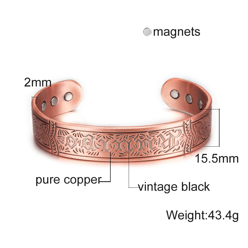 Vinterly Pure Copper Bracelet Men Magnetic Vintage Adjustable High Magnet Open C