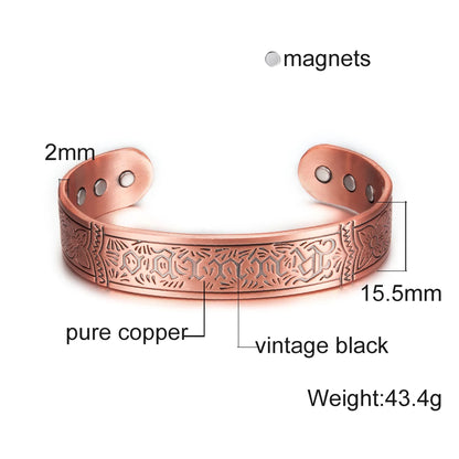Vinterly Pure Copper Bracelet Men Magnetic Vintage Adjustable High Magnet Open C