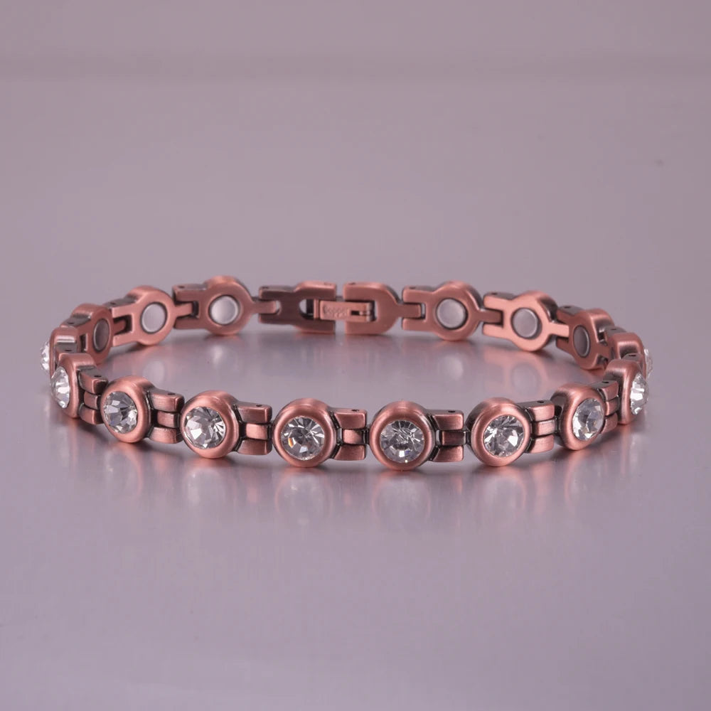 Pure Copper Magnetic Bracelet Arthritis 21.5cm White Crystals Copper Bracelets f