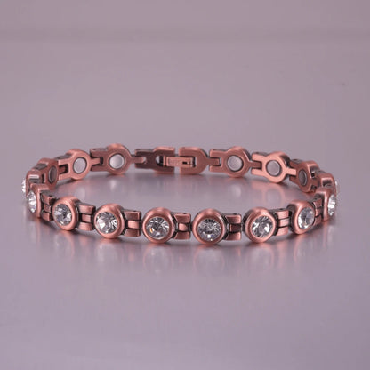 Pure Copper Magnetic Bracelet Arthritis 21.5cm White Crystals Copper Bracelets f