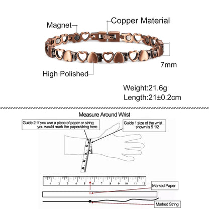 Magnetic Bracelet for Women Heart Pure Copper Energy Bracelet Healing Chain Link