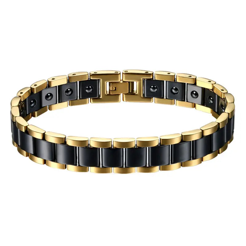 Black/White Ceramic Bracelet Magnetic Stone Therapy Health Stainless Steel Brace