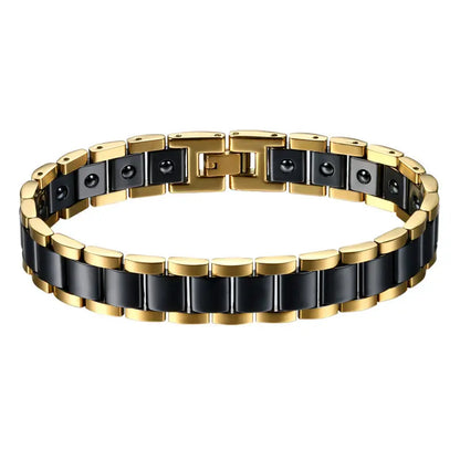 Black/White Ceramic Bracelet Magnetic Stone Therapy Health Stainless Steel Brace