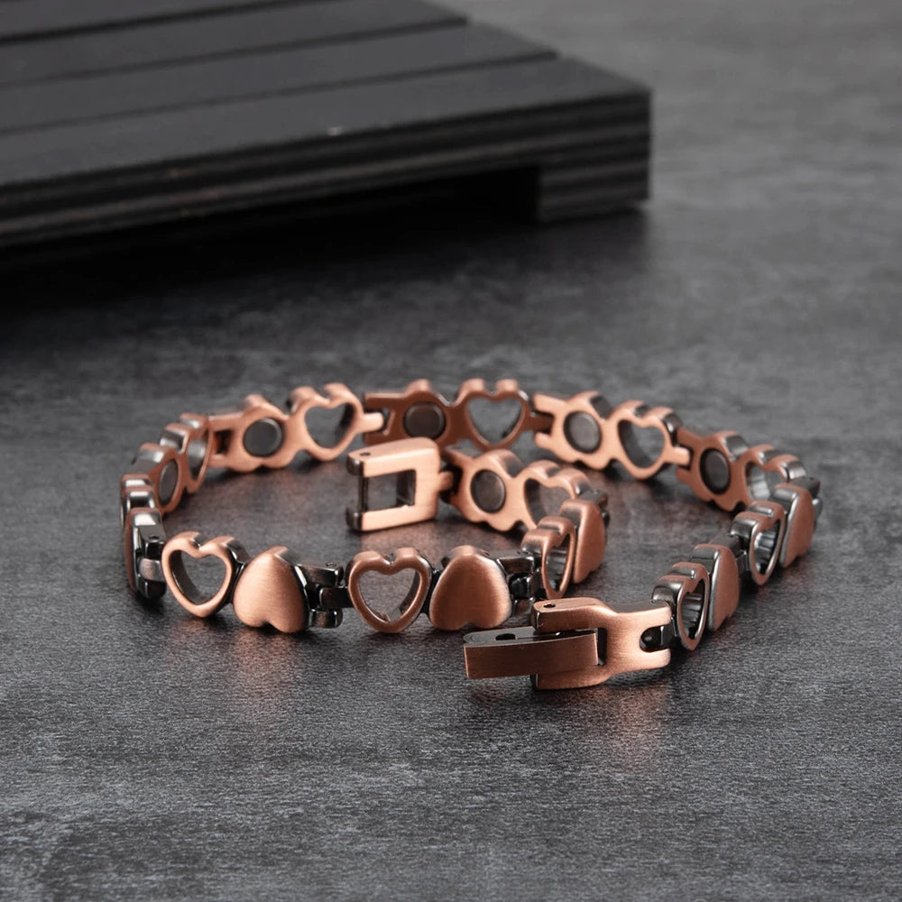 Magnetic Bracelet for Women Heart Pure Copper Energy Bracelet Healing Chain Link