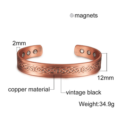 Vinterly Pure Copper Bracelet Men Magnetic Vintage Adjustable High Magnet Open C