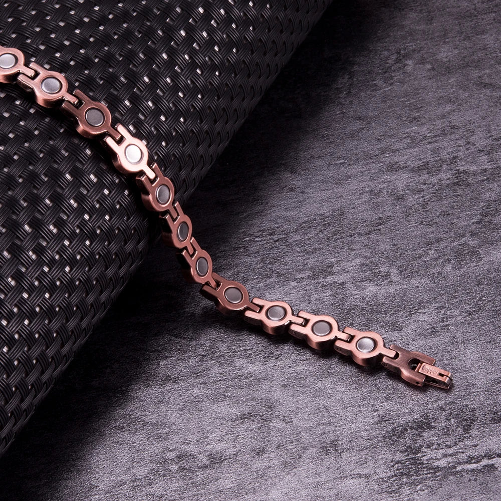 Pure Copper Magnetic Bracelet Arthritis 21.5cm White Crystals Copper Bracelets f