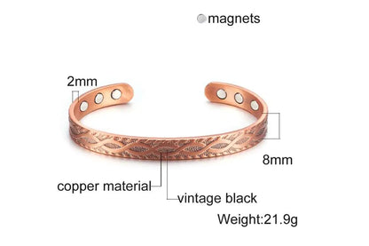 Vinterly Pure Copper Bracelet Men Magnetic Vintage Adjustable High Magnet Open C