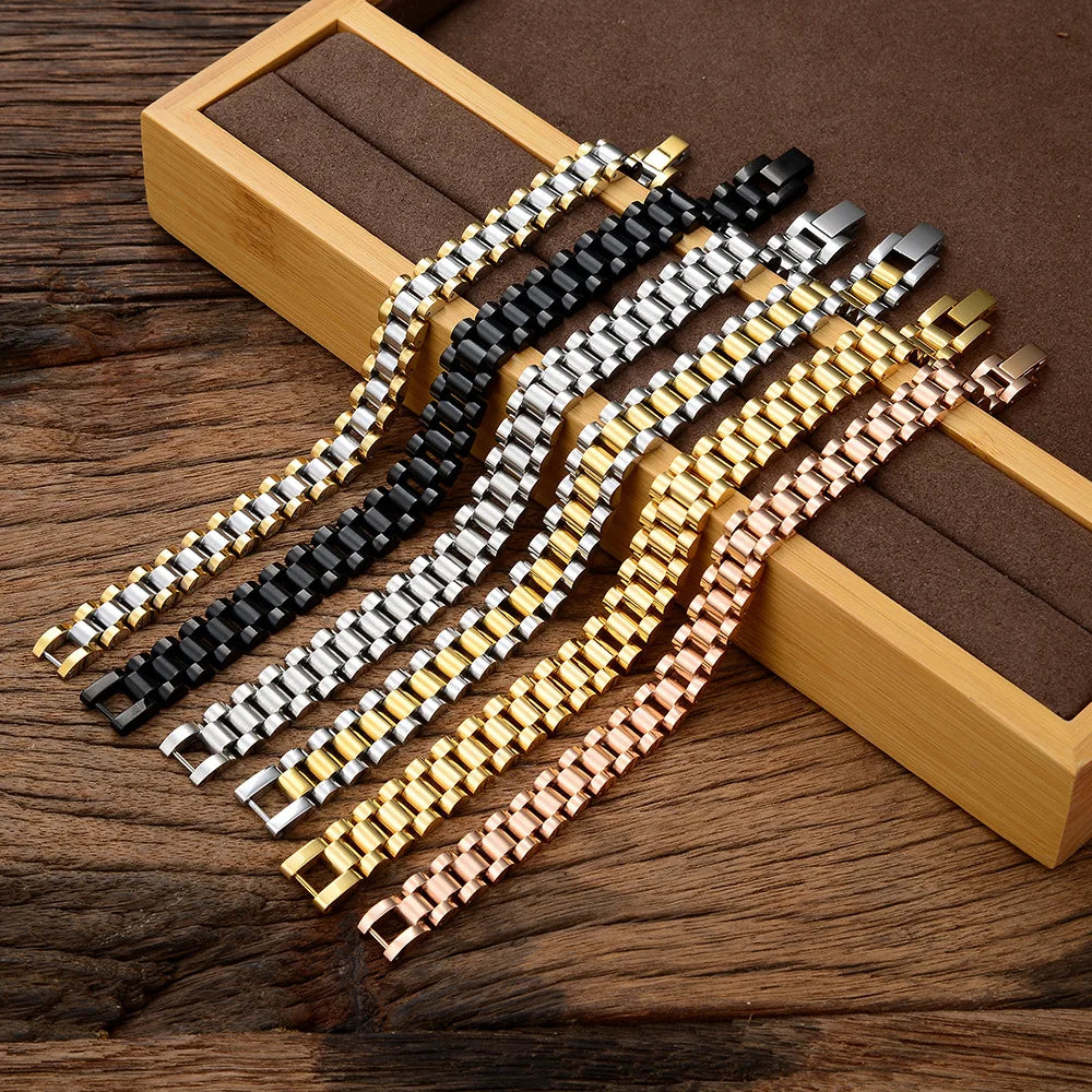 High Quality 15mm Wide Watchband Bangle Bracelets Titanium Stainless Steel Jewel