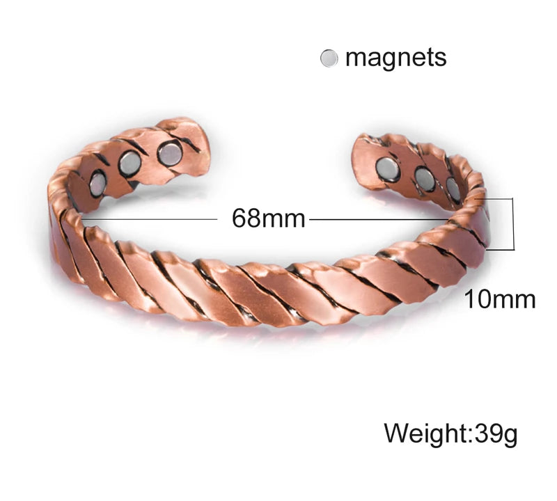 Vinterly Pure Copper Bracelet Men Magnetic Vintage Adjustable High Magnet Open C