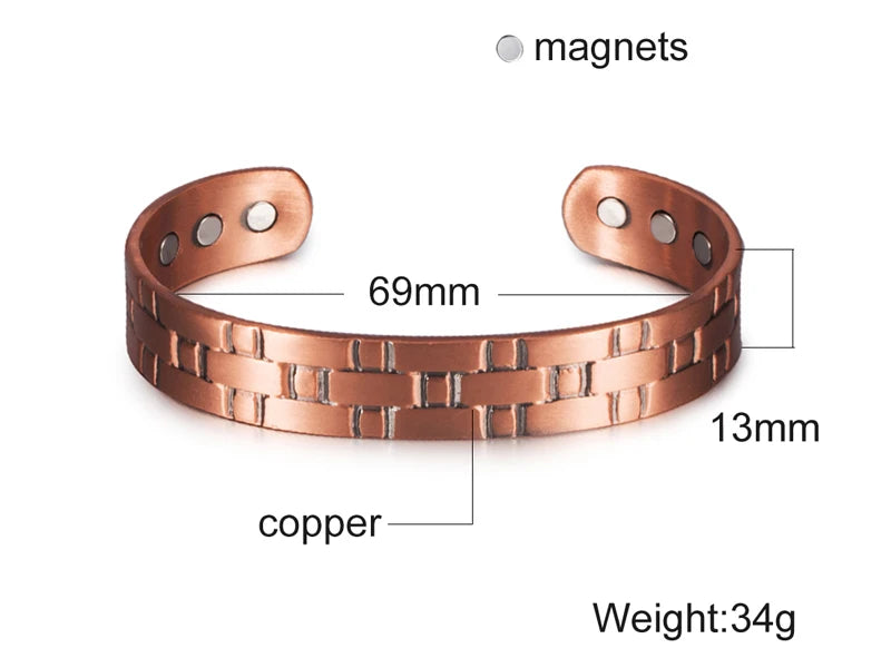 Vinterly Pure Copper Bracelet Men Magnetic Vintage Adjustable High Magnet Open C