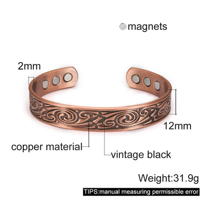 Vinterly Pure Copper Bracelet Men Magnetic Vintage Adjustable High Magnet Open C