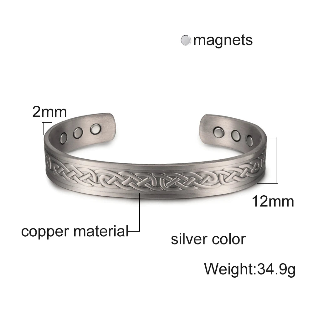 Vinterly Pure Copper Bracelet Men Magnetic Vintage Adjustable High Magnet Open C