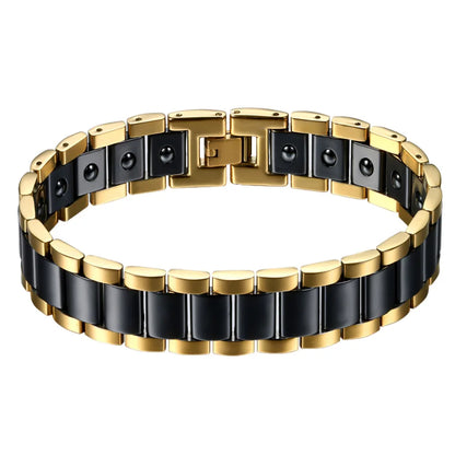 Black/White Ceramic Bracelet Magnetic Stone Therapy Health Stainless Steel Brace