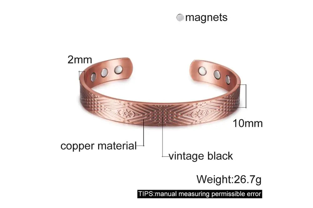 Vinterly Pure Copper Bracelet Men Magnetic Vintage Adjustable High Magnet Open C