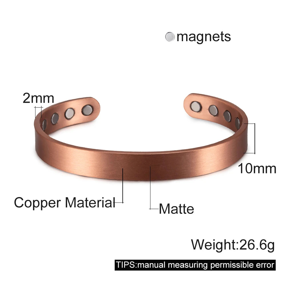 Vinterly Pure Copper Bracelet Men Magnetic Vintage Adjustable High Magnet Open C