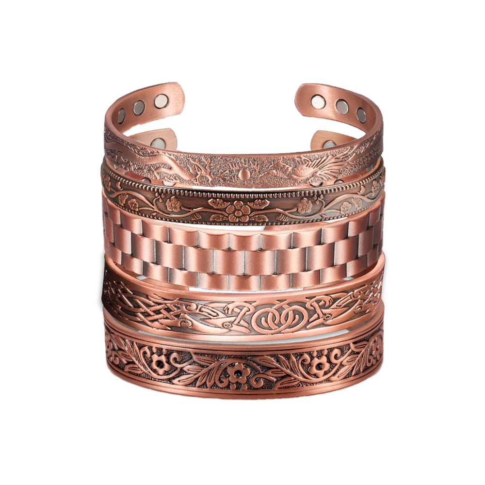 Vinterly Pure Copper Bracelet Men Magnetic Vintage Adjustable High Magnet Open C
