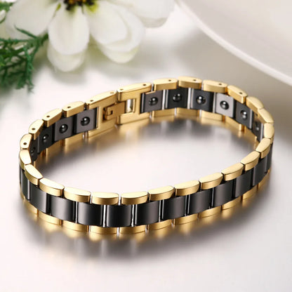 Black/White Ceramic Bracelet Magnetic Stone Therapy Health Stainless Steel Brace