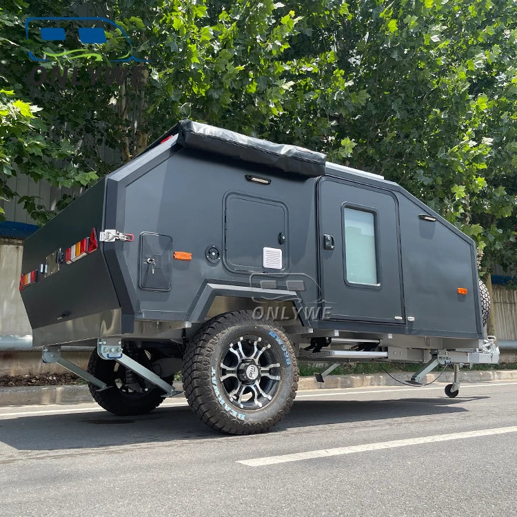 ONLYWE Off Road Mini Camper Trailer Autocaravanas 4x4 Small Offroad Hybrid Caravan Camping Travel Trailer With Rooftop Tent