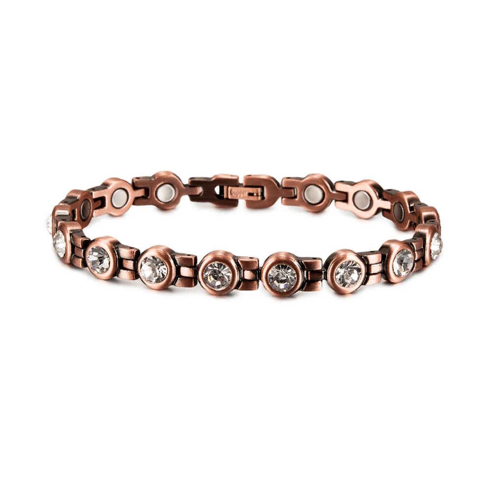 Pure Copper Magnetic Bracelet Arthritis 21.5cm White Crystals Copper Bracelets f